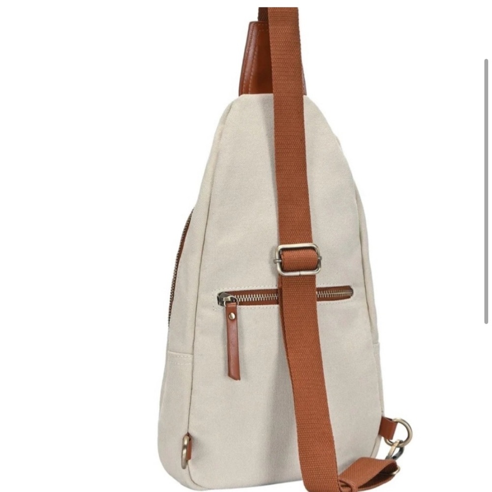 Cream and vegan leather shoulder crossbody backpack bag